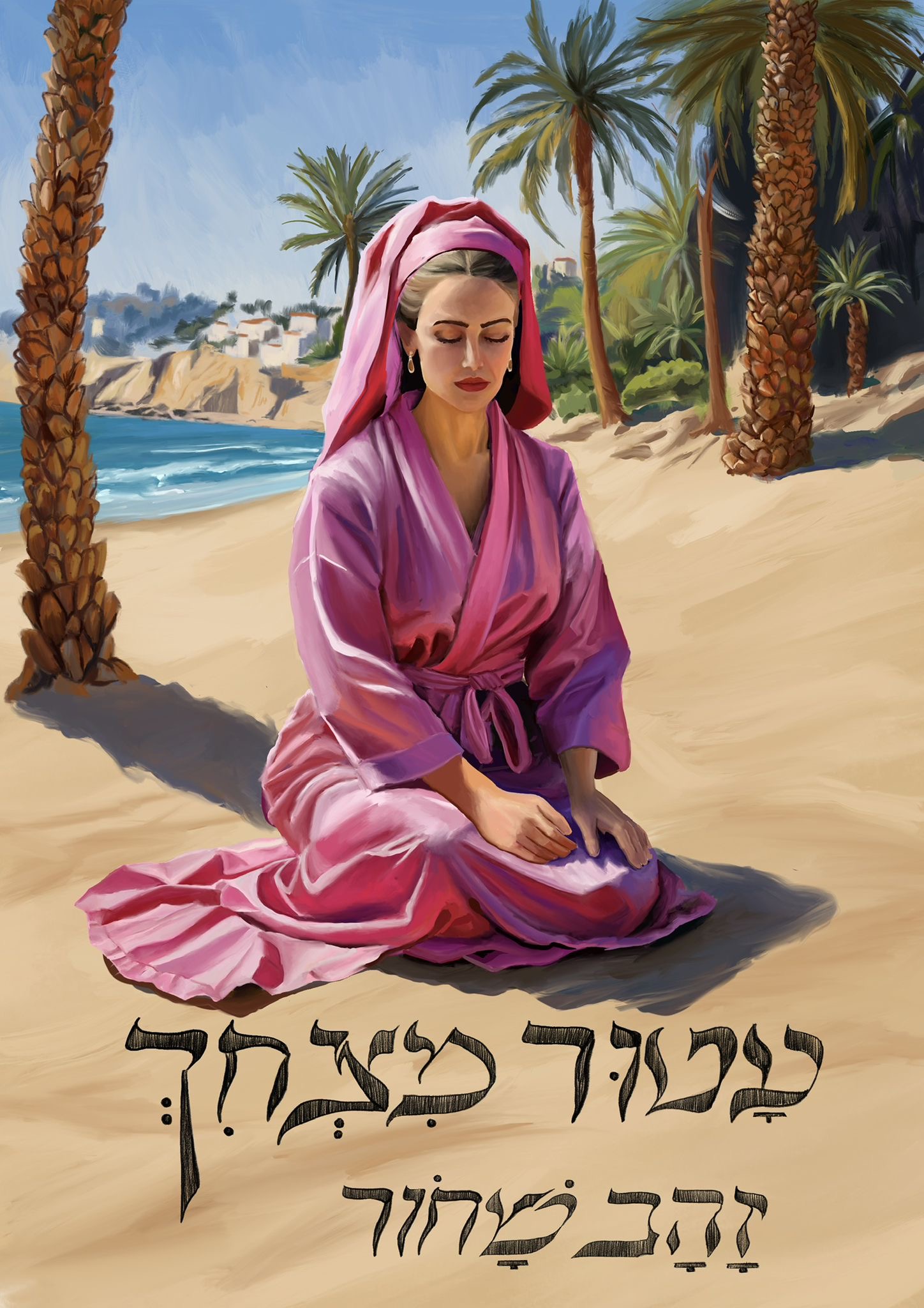 Beach woman Hebrew digital