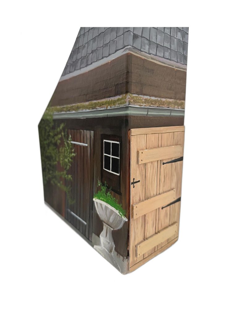 Wooden chalet object painted in acrylic